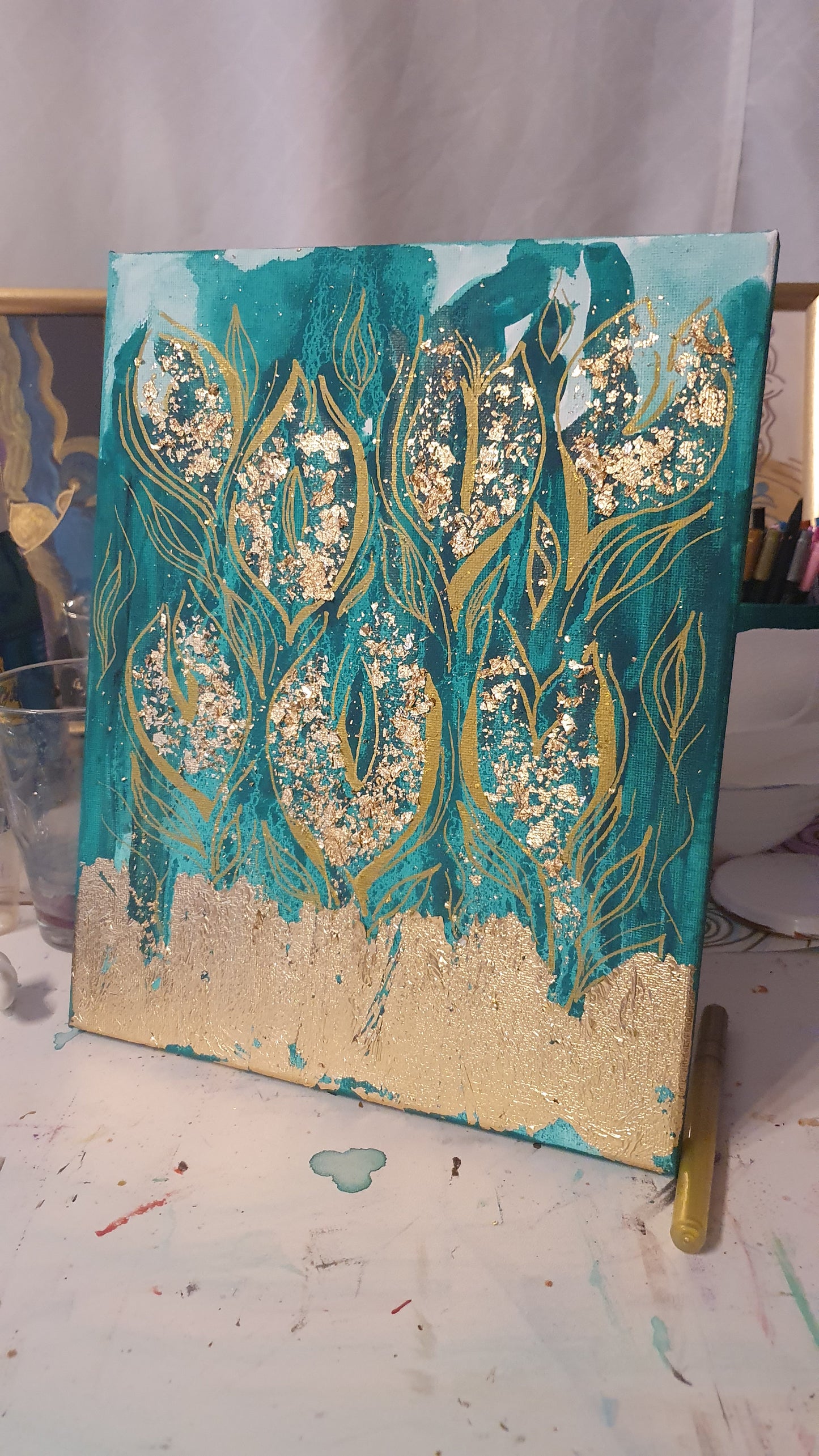 Acrylbild Goldene Blüten