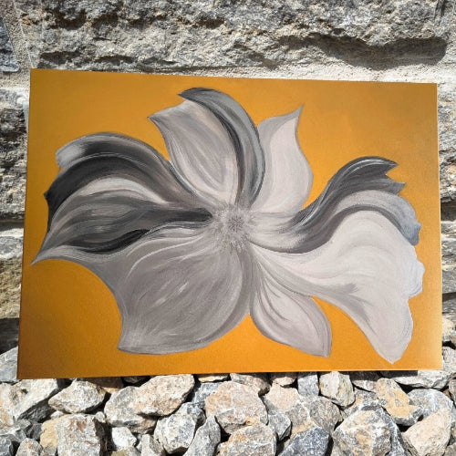 Acrylbild Silberblüte auf Gold